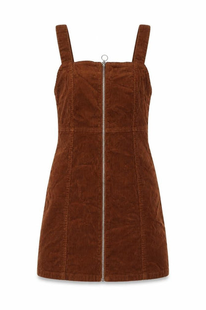 Denim & Co. Womens Brown Cotton Mini Size 8 Square Neck Zip