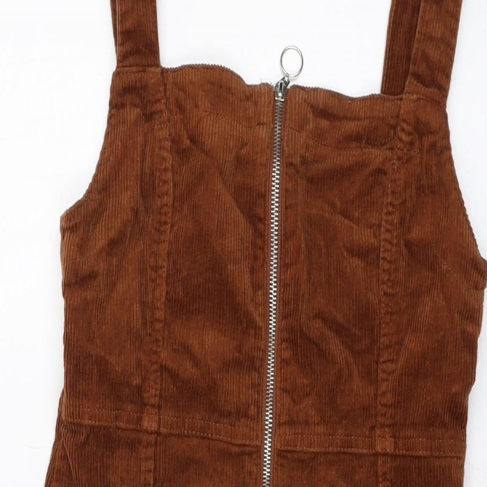 Denim & Co. Womens Brown Cotton Mini Size 8 Square Neck Zip