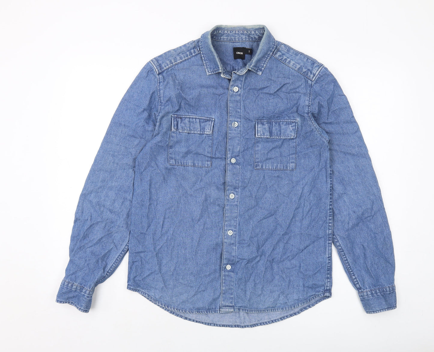 Womens UK Size S ASOS Blue Basic Button-Up