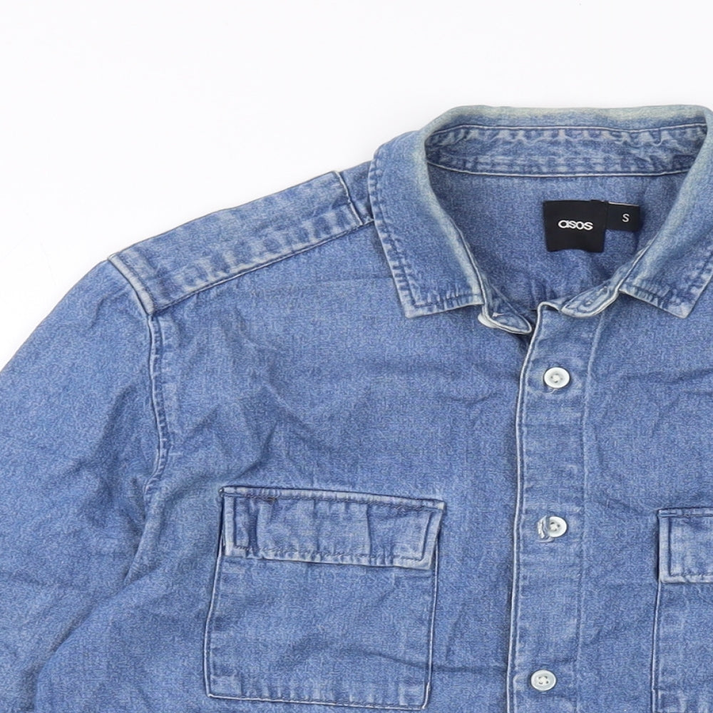 Womens UK Size S ASOS Blue Basic Button-Up