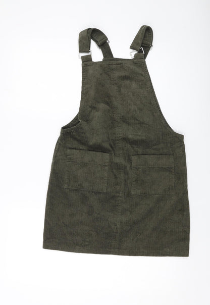 George Womens Green Cotton Pinafore/Dungaree Dress Size 10 Square Neck Buckle