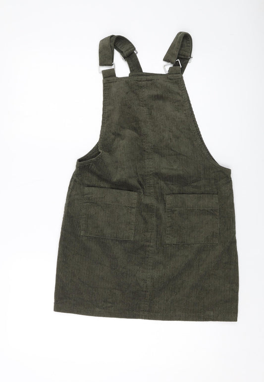 George Womens Green Cotton Pinafore/Dungaree Dress Size 10 Square Neck Buckle