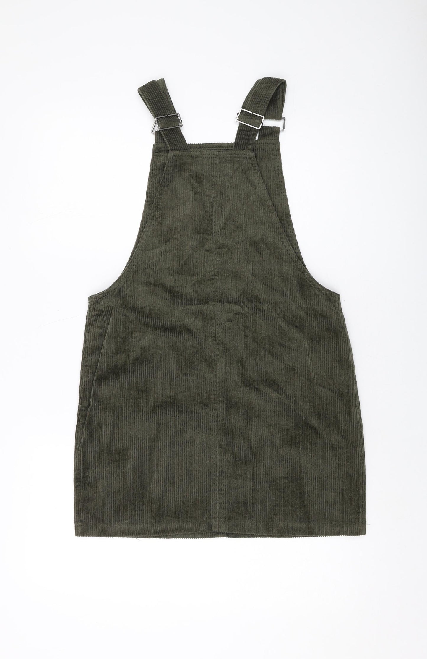 George Womens Green Cotton Pinafore/Dungaree Dress Size 10 Square Neck Buckle