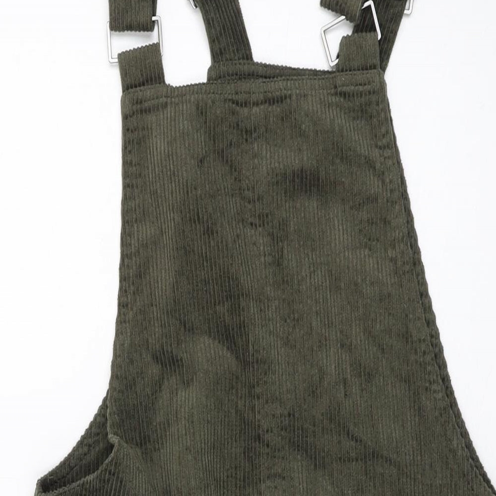 George Womens Green Cotton Pinafore/Dungaree Dress Size 10 Square Neck Buckle