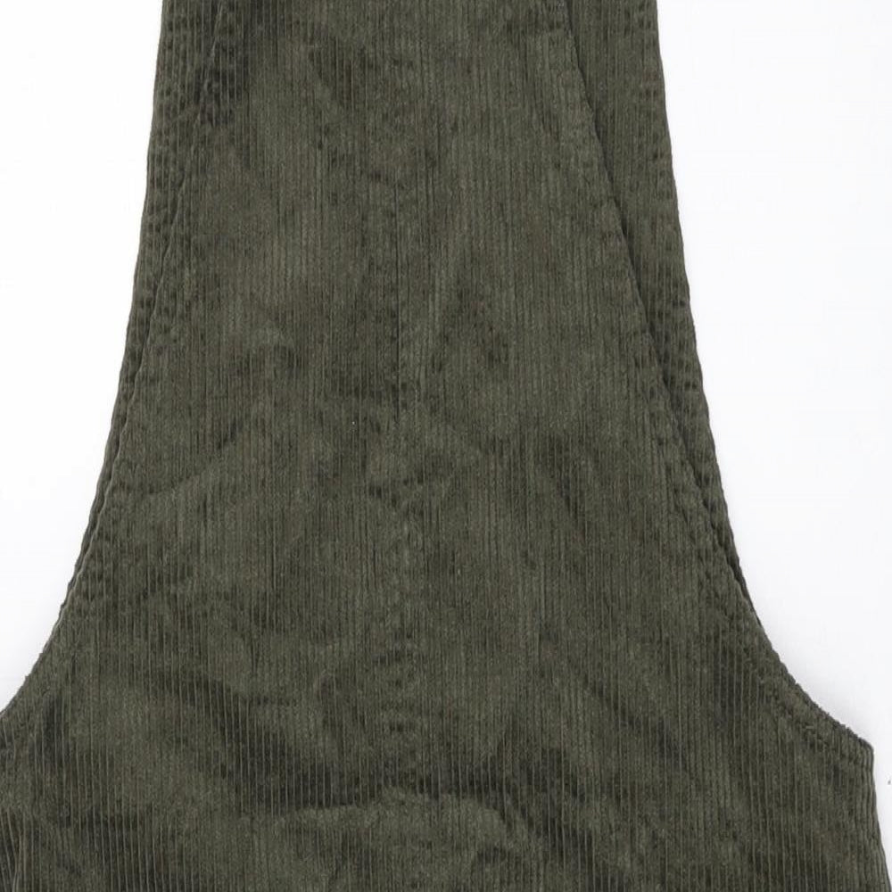 George Womens Green Cotton Pinafore/Dungaree Dress Size 10 Square Neck Buckle