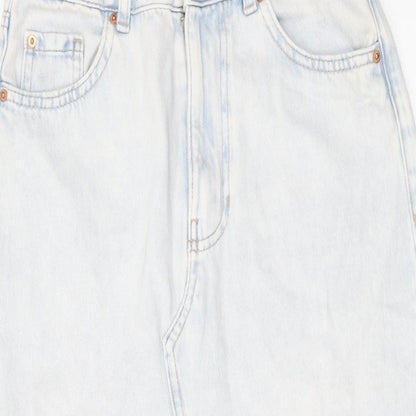 Marks and Spencer Womens Blue Cotton A-Line Skirt Size 8 Button