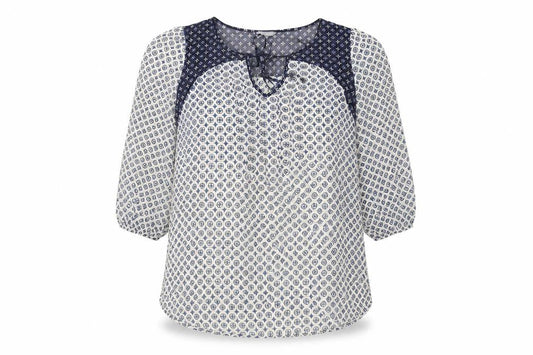 Marks & Spencer Womens Blue Geometric Polyester Basic Blouse Size 16 Round Neck