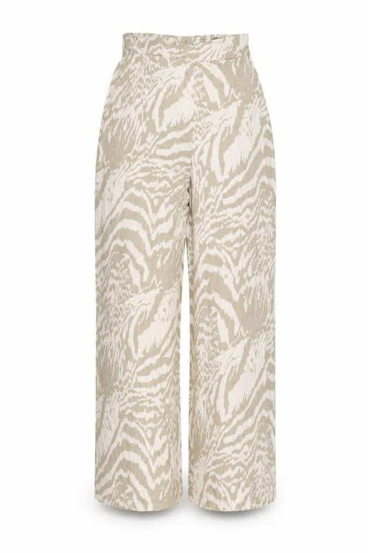 Front view of ASOS women’s beige animal print viscose trousers, size UK 10, 29-inch leg regular