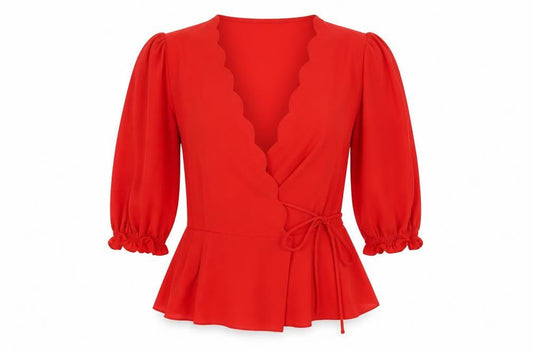 Womens UK Size 6 Topshop Red Wrap Blouse