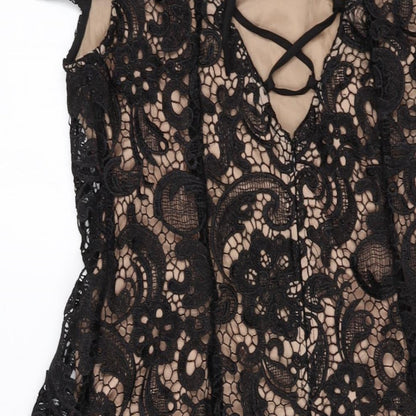 Glamorous Womens Black Polyester A-Line Size M Round Neck Tie