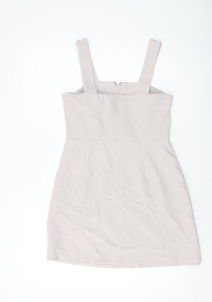 New Look Womens Grey Polyester Mini Size 8 Square Neck Zip