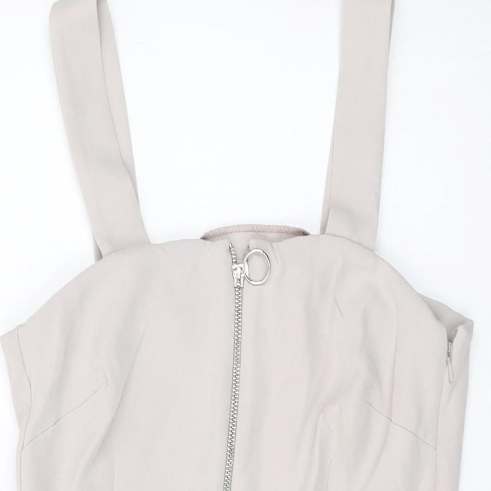 New Look Womens Grey Polyester Mini Size 8 Square Neck Zip