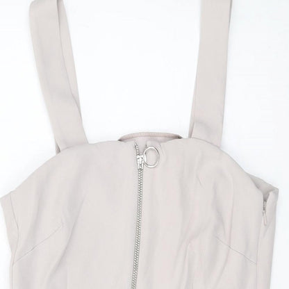 New Look Womens Grey Polyester Mini Size 8 Square Neck Zip