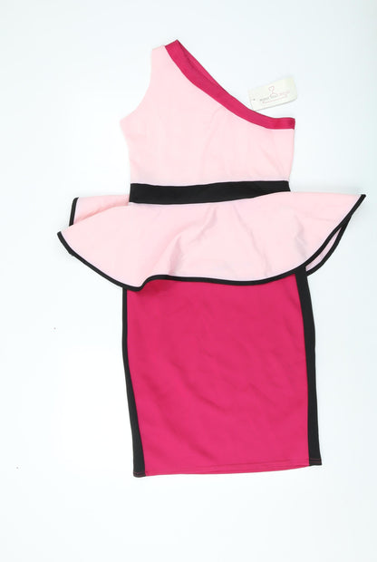 Want That Trend Womens Pink Polyester Bodycon Size 12 One Shoulder Pullover