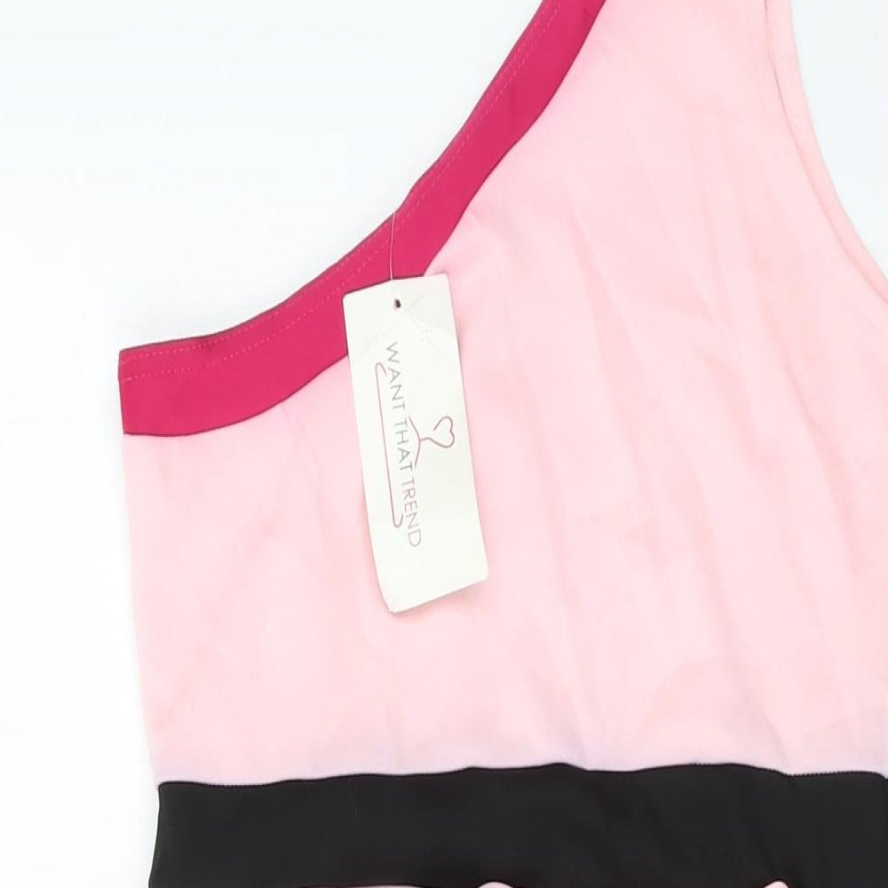 Want That Trend Womens Pink Polyester Bodycon Size 12 One Shoulder Pullover