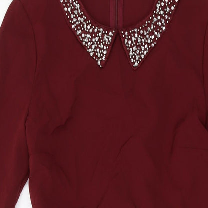 Stylist Pick Womens Red Polyester A-Line Size 12 Collared Zip