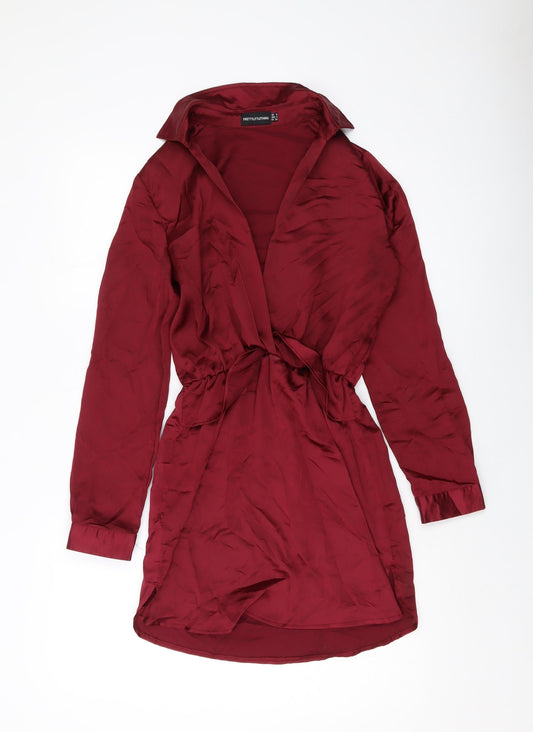 PRETTYLITTLETHING Womens Red Polyester Mini Size 6 V-Neck Zip