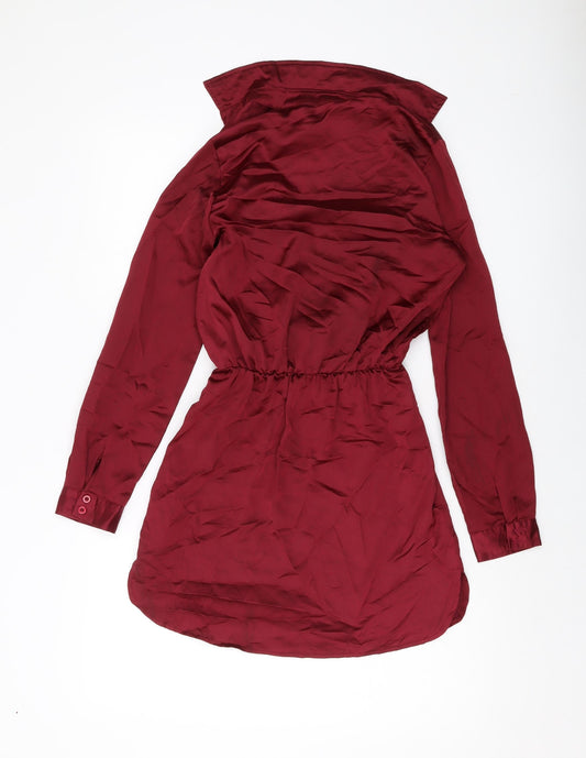 PRETTYLITTLETHING Womens Red Polyester Mini Size 6 V-Neck Zip