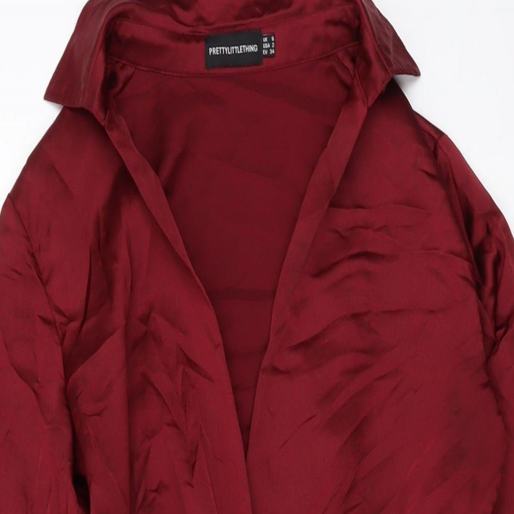 PRETTYLITTLETHING Womens Red Polyester Mini Size 6 V-Neck Zip