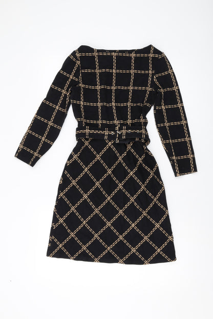 Warehouse Womens Black Plaid Cotton A-Line Size 6 Round Neck Pullover