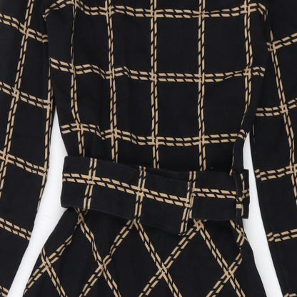 Warehouse Womens Black Plaid Cotton A-Line Size 6 Round Neck Pullover