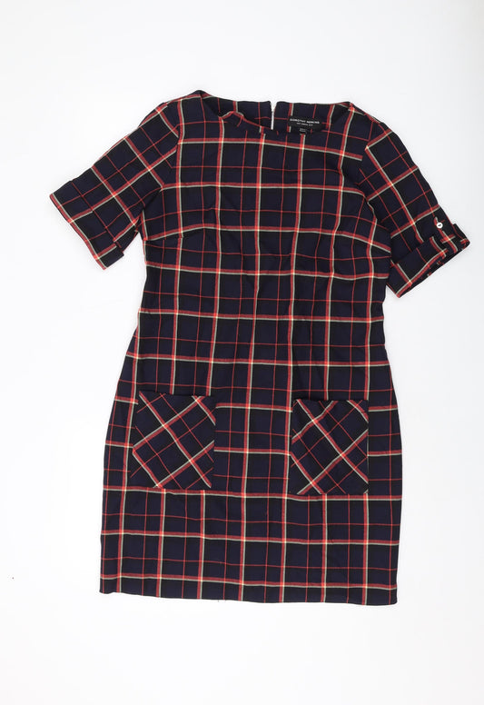 Dorothy Perkins Womens Blue Plaid Polyester A-Line Size 12 Round Neck Zip