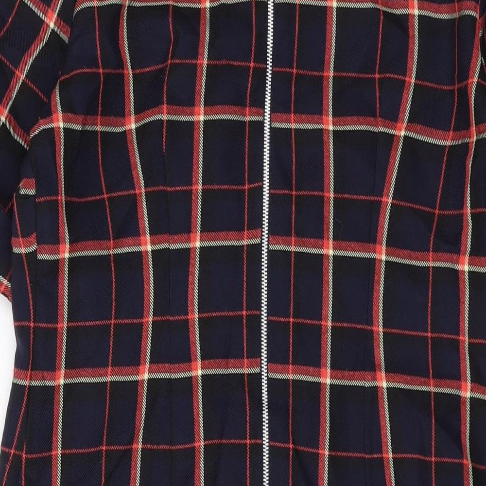 Dorothy Perkins Womens Blue Plaid Polyester A-Line Size 12 Round Neck Zip