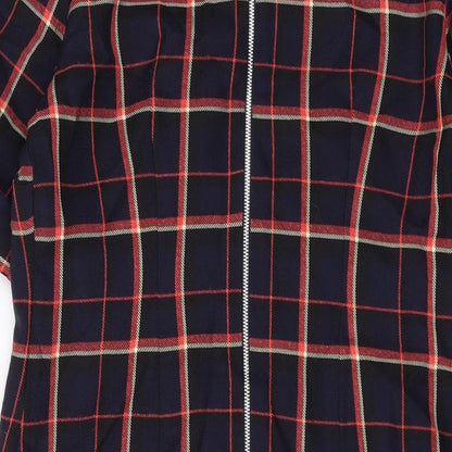 Dorothy Perkins Womens Blue Plaid Polyester A-Line Size 12 Round Neck Zip