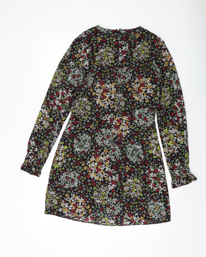Topshop Womens Black Floral Polyester Sheath Size 10 Round Neck Zip