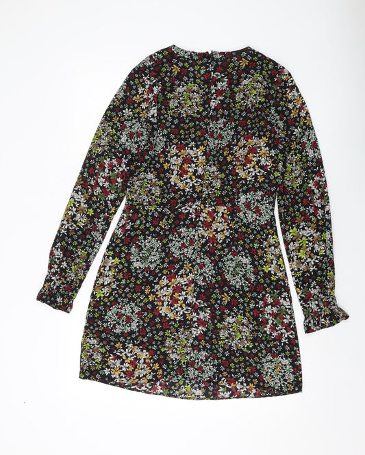 Topshop Womens Black Floral Polyester Sheath Size 10 Round Neck Zip