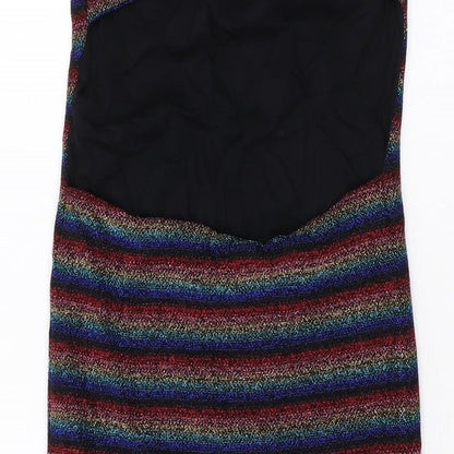 Topshop Womens Multicoloured Striped Nylon Bodycon Size 10 Square Neck Pullover