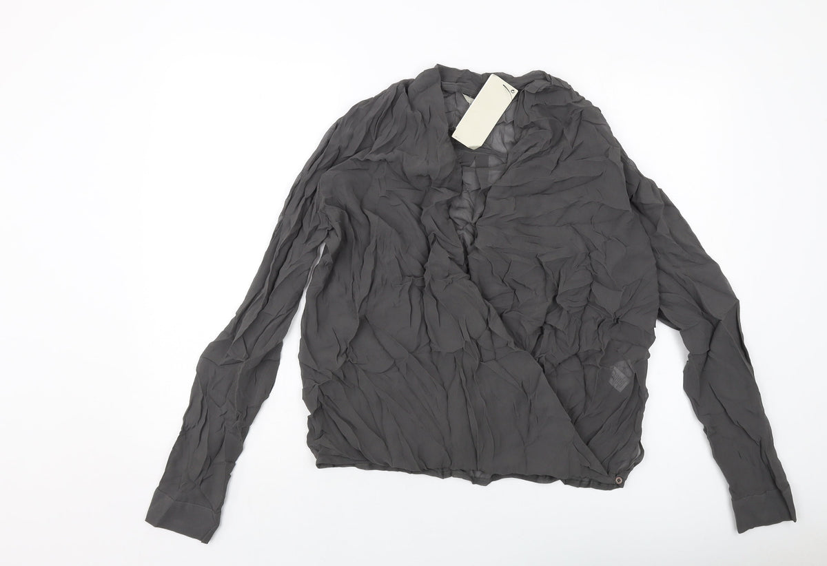 Additional front view of Net women’s grey viscose basic blouse, size UK 10, v-neck