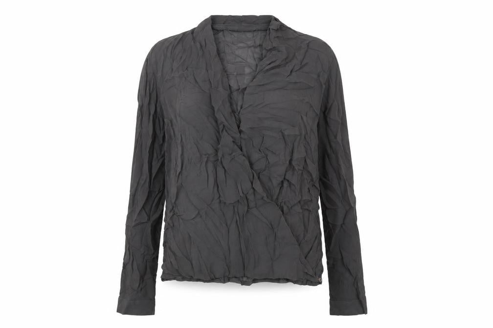Front view of Net women’s grey viscose basic blouse, size UK 10, v-neck