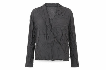 Front view of Net women’s grey viscose basic blouse, size UK 10, v-neck