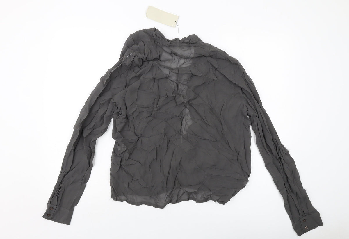 Back view of Net women’s grey viscose basic blouse, size UK 10, v-neck