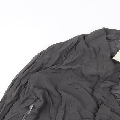 Close-up detail of Net women’s grey viscose basic blouse, size UK 10, v-neck