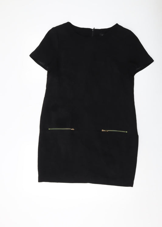 New Look Womens Black Polyester Tank Dress Size 12 Round Neck Zip