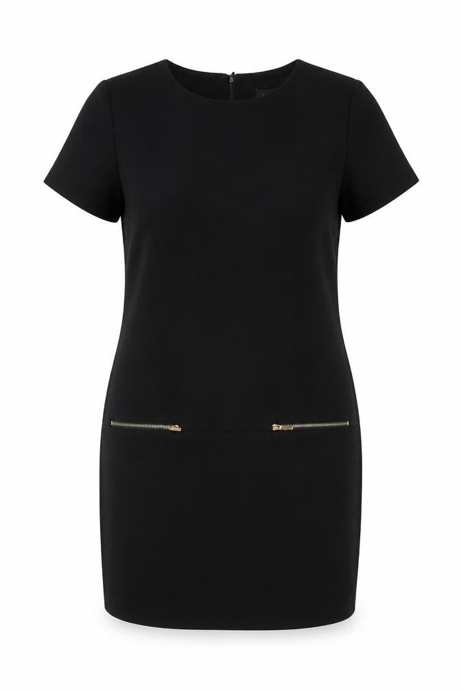 New Look Womens Black Polyester Tank Dress Size 12 Round Neck Zip