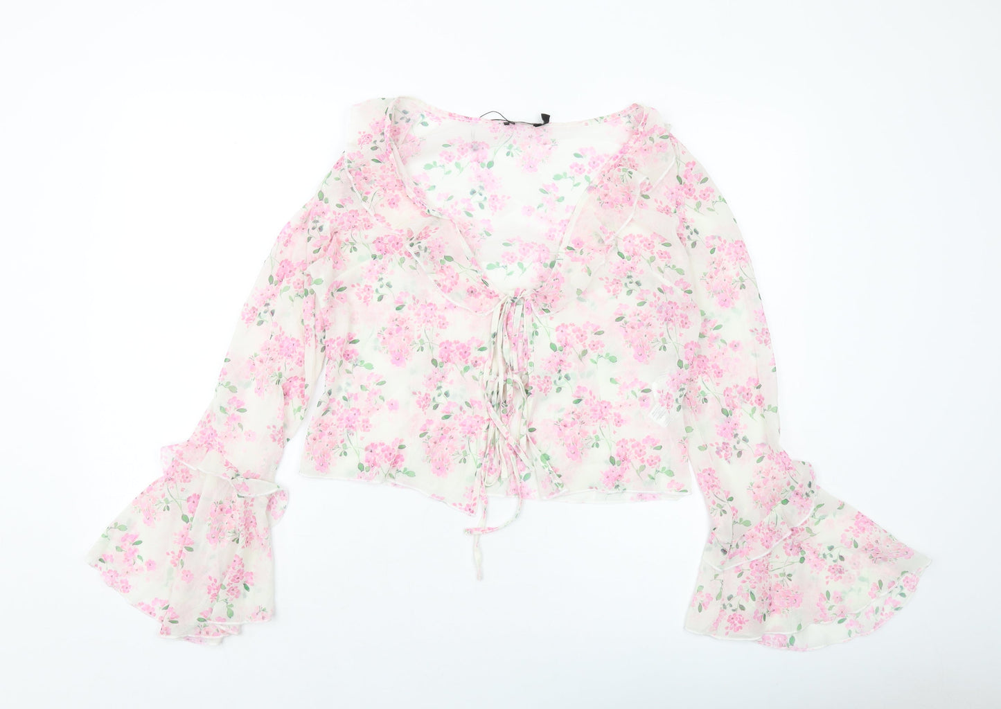 Boohoo Womens Pink Floral Polyester Basic Blouse Size 12 V-Neck