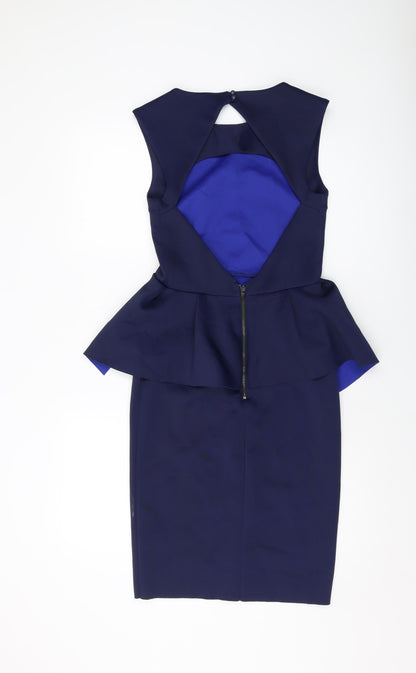 Topshop Womens Blue Polyester Bodycon Size 10 Round Neck Button
