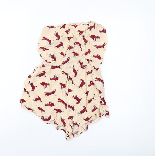 H&M Womens Beige Geometric Viscose Playsuit One-Piece Size 8 Pullover