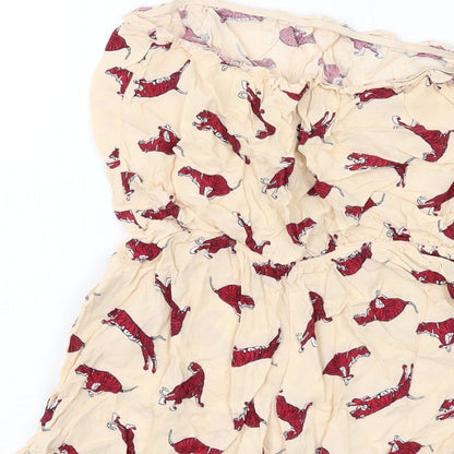 H&M Womens Beige Geometric Viscose Playsuit One-Piece Size 8 Pullover