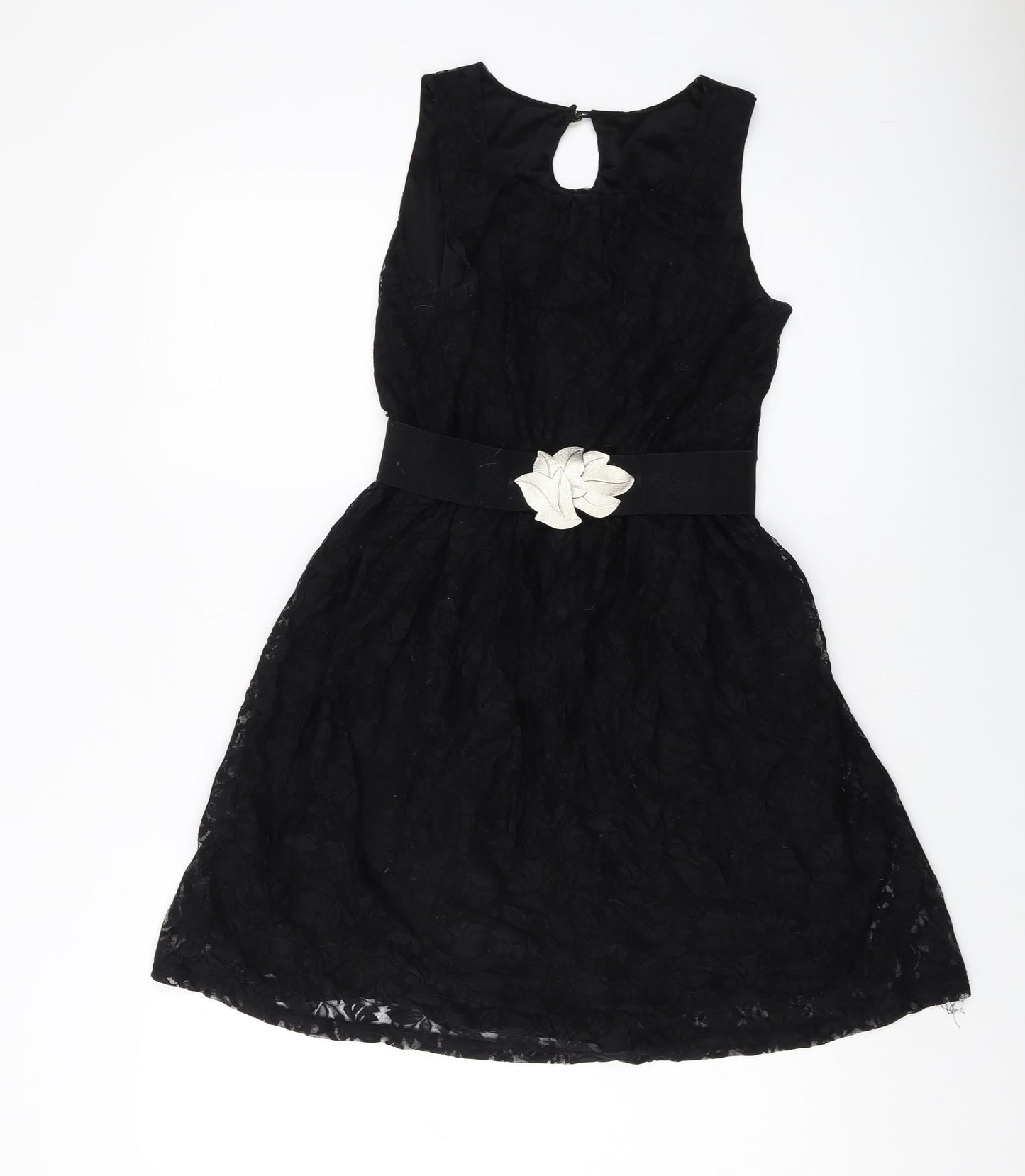 Miss Posh Womens Black Acrylic A-Line Size 8 Round Neck Pullover