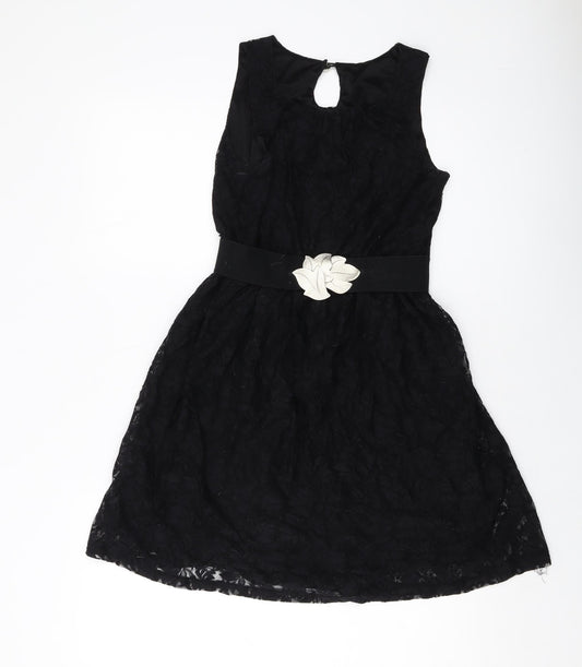 Miss Posh Womens Black Acrylic A-Line Size 8 Round Neck Pullover