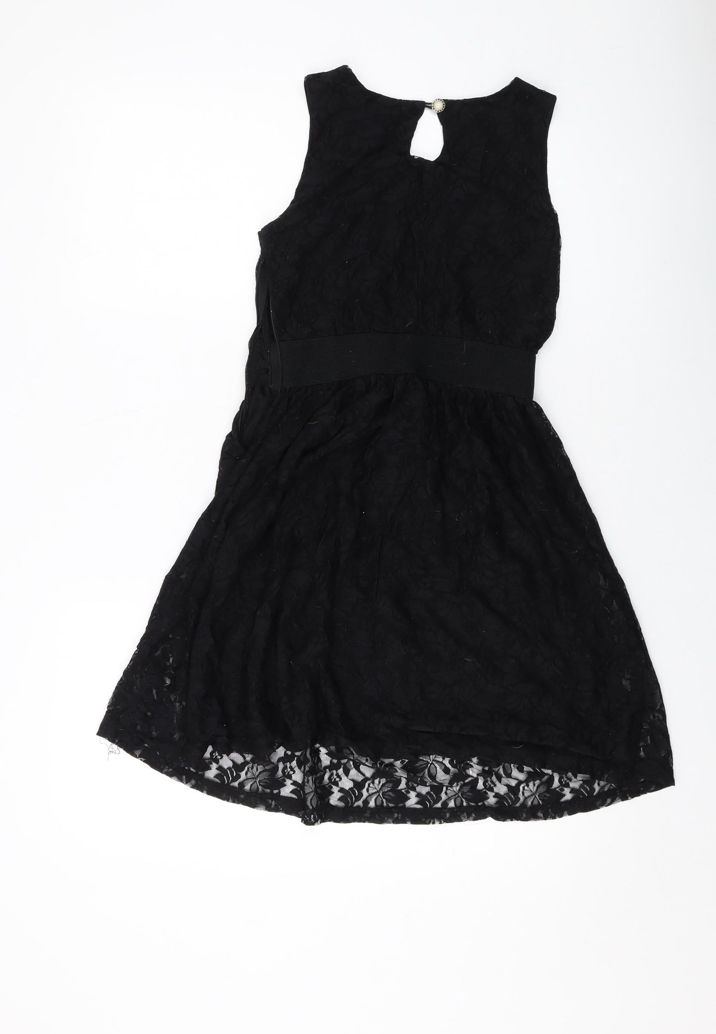 Miss Posh Womens Black Acrylic A-Line Size 8 Round Neck Pullover