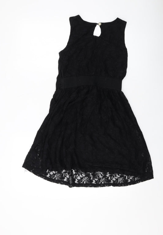 Miss Posh Womens Black Acrylic A-Line Size 8 Round Neck Pullover