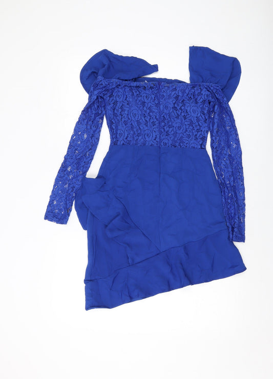 NaaNaa Womens Blue Polyester Mini Size 8 Square Neck Pullover