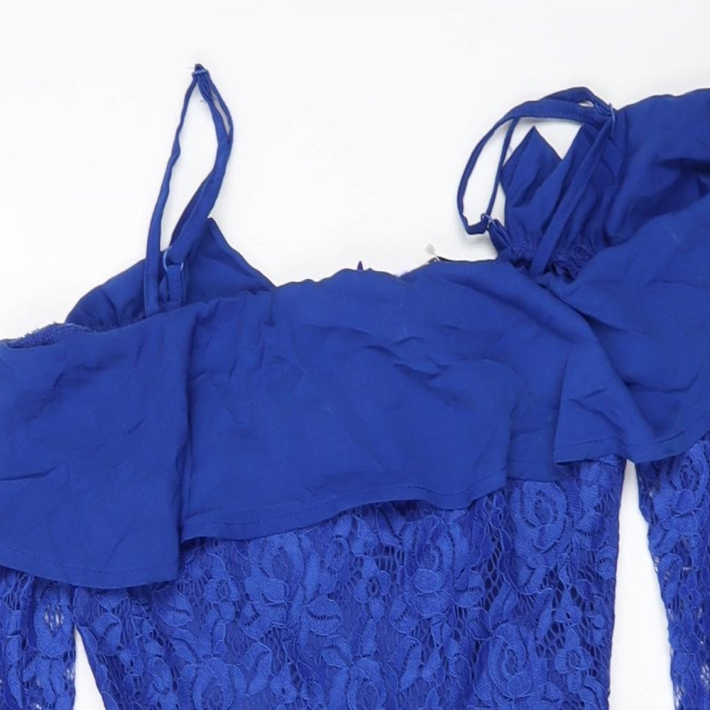 NaaNaa Womens Blue Polyester Mini Size 8 Square Neck Pullover