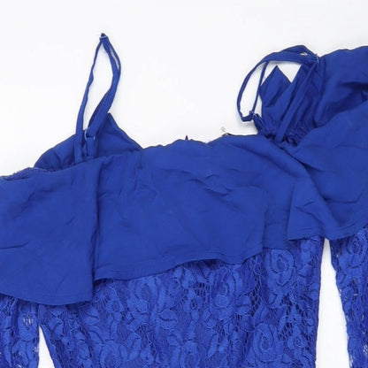 NaaNaa Womens Blue Polyester Mini Size 8 Square Neck Pullover