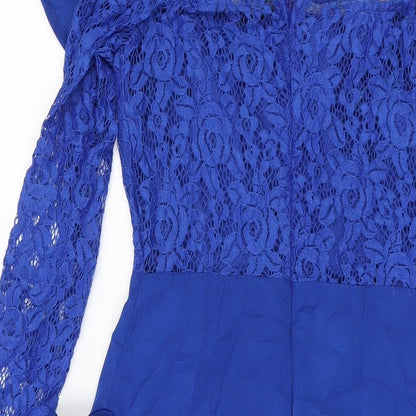 NaaNaa Womens Blue Polyester Mini Size 8 Square Neck Pullover